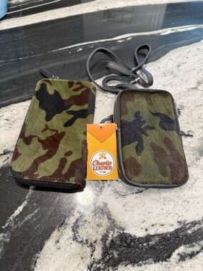Charlies Camo Hair-On-Hide Crossbody & Zip Wallet - Green Brown Black